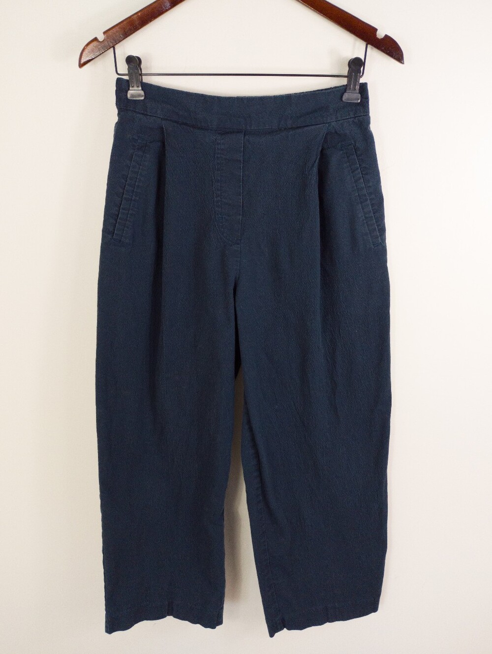 ICHI Navy High Waisted Pleated Trousers Size 36